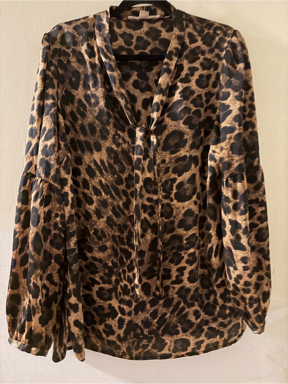 Michael Kors Leopard Tie-Neck Blouse in Brown and Black
